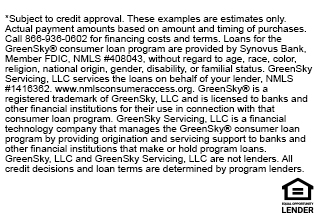 Financing for the GreenSky® consumer loan program is provided by Equal Opportunity Lenders. GreenSky® is a registered trademark of GreenSky, LLC, a subsidiary of Goldman Sachs Bank USA. NMLS #1416362. Loans originated by Goldman Sachs are issued by Goldman Sachs Bank USA, Salt Lake City Branch. NMLS #208156. https://nam11.safelinks.protection.outlook.com/?url=http%3A%2F%2Fwww.nmlsconsumeraccess.org%2F&data=05%7C02%7Ctiffany%40theseergroupllc.com%7Cf4007cd601d540d4832608dbfc0c9ad8%7C5f8a76488b214438a469441613b567a8%7C0%7C0%7C638380903390265170%7CUnknown%7CTWFpbGZsb3d8eyJWIjoiMC4wLjAwMDAiLCJQIjoiV2luMzIiLCJBTiI6Ik1haWwiLCJXVCI6Mn0%3D%7C3000%7C%7C%7C&sdata=pQwuYMCls9YK62x%2BAaRzI9y%2BHF%2BBpIlMznZxL9Z2rqE%3D&reserved=0